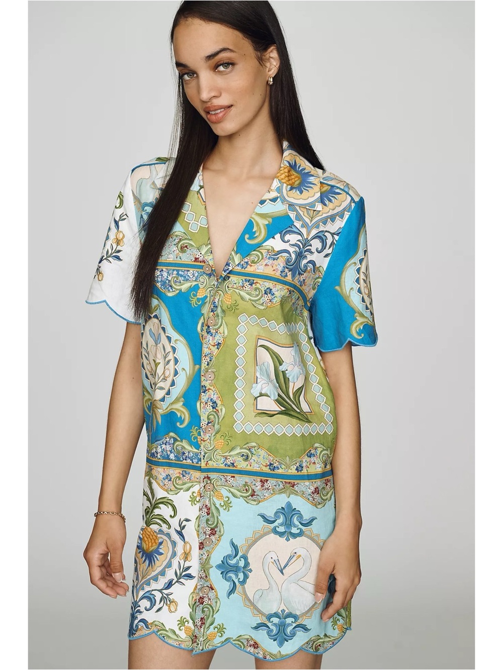 FARM RIO x ANTHROPOLOGIE Scalloped Shirt Dress – Button Down – MEDIUM – NWT